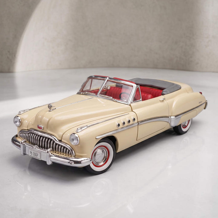 1949 Buick Roadmaster - Beige classic convertible with red interior, detailed chrome accents, and vintage whitewall tires, available Up To 75% Off Retail.