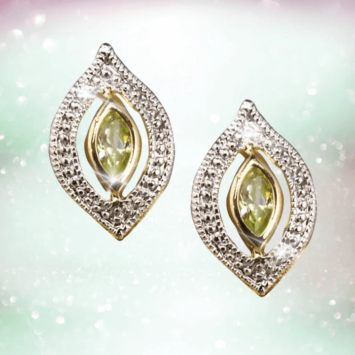 Peridot Bali Earrings featuring a gold-plated sterling silver design with a sparkling peridot center stone, perfect elegant jewelry for women.