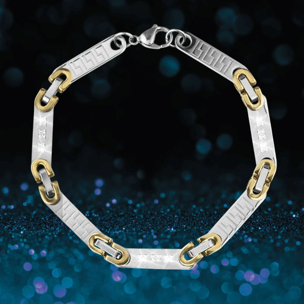 Olympus Men's Bracelet in two-tone stainless steel featuring a stylish geometric link design with silver and gold accents, perfect for modern men's jewelry collections.
