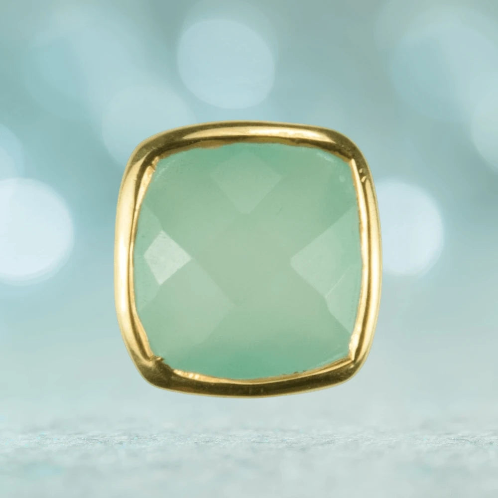 Dream Gems Earrings Green Quartz featuring a square green quartz stone set in sterling silver with gold plating, designed for female jewelry lovers.