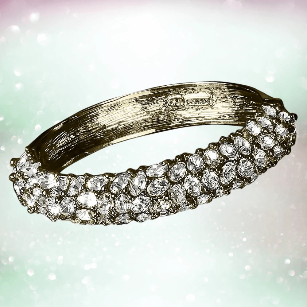 Golden Midnight Bracelet featuring a gold-plated white base metal band adorned with sparkling stones, designed for elegant female jewelry collections.