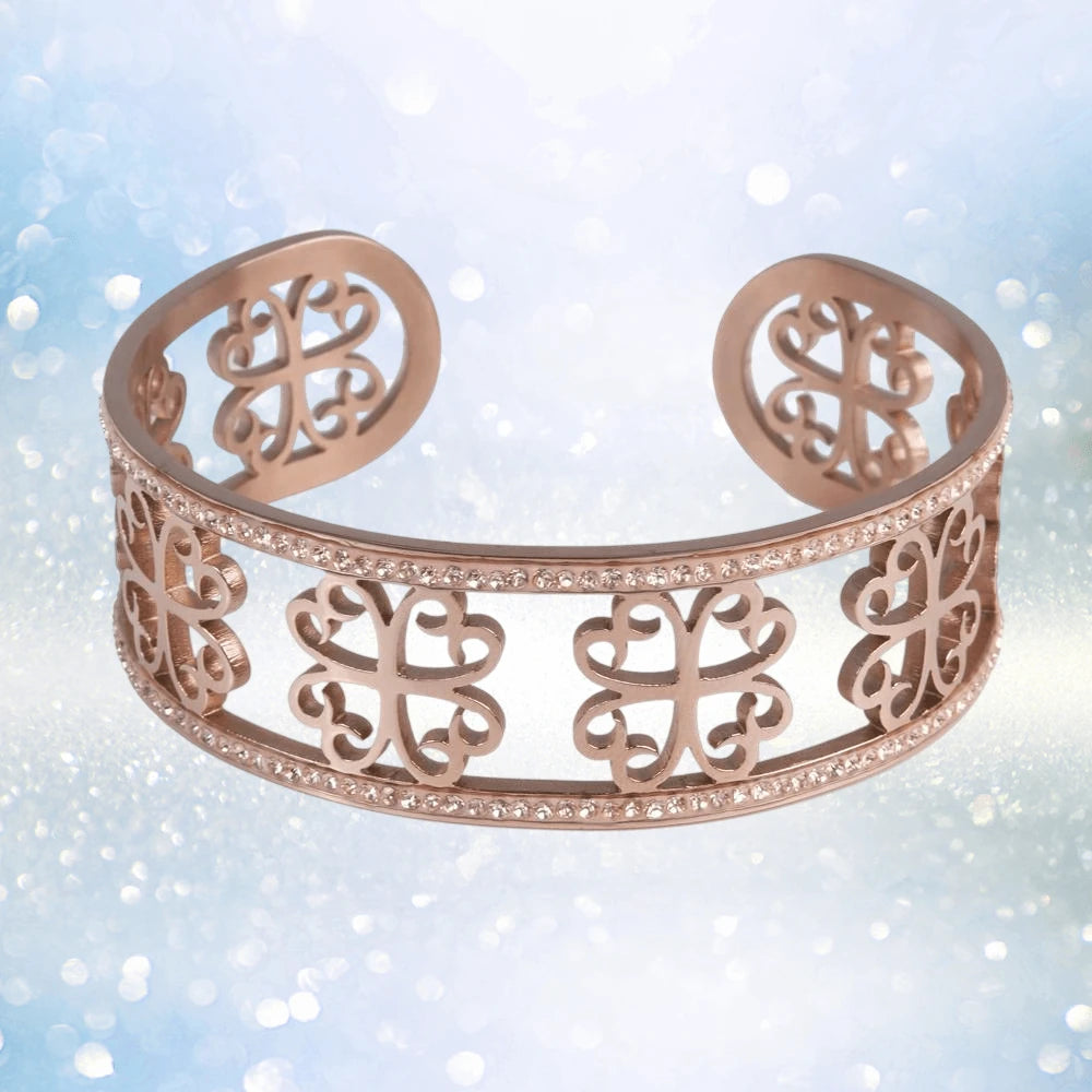 Celeste Rose Gold Bracelet crafted from sterling silver with intricate openwork floral design and delicate rose gold plating, designed for female jewelry lovers.