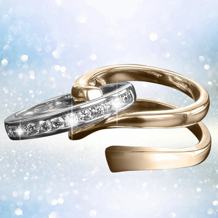 Twister Gold Ring featuring a two-tone sterling silver design with a sleek gold plating and sparkling crystal accents, perfect jewelry for women.