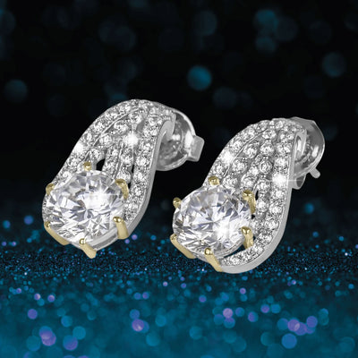 Boutique Earrings featuring two-tone sterling silver with sparkling clear stones set in an elegant design for women’s jewelry.
