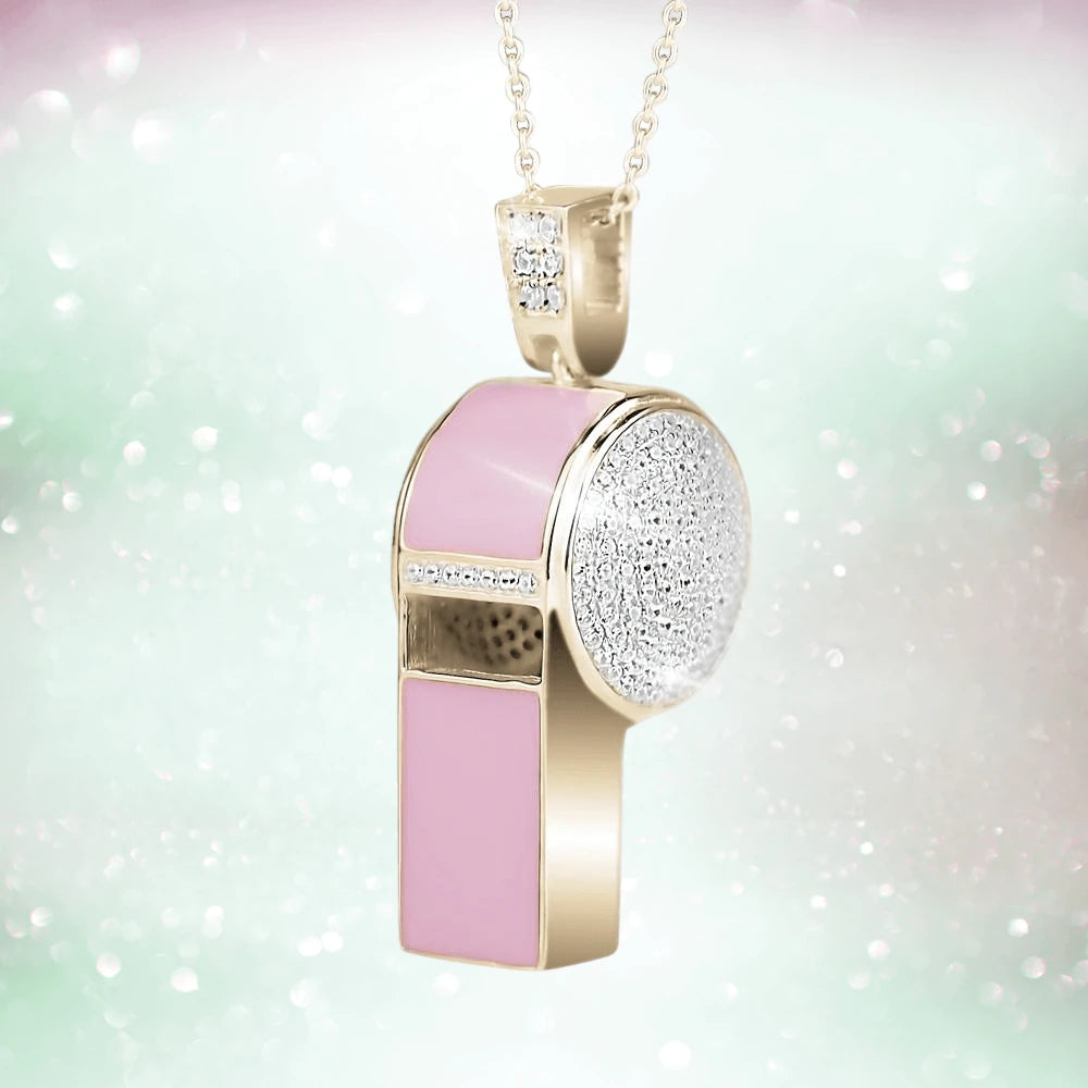 Candy Whistle Pendant crafted in sterling silver with gold plating, featuring pink enamel and sparkling accents, designed for women as a delicate jewelry pendant.