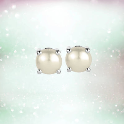 Brilliant Birthstones Earrings June featuring elegant pearl studs set in sterling silver with rhodium plating, designed for a timeless and sophisticated female jewelry collection.