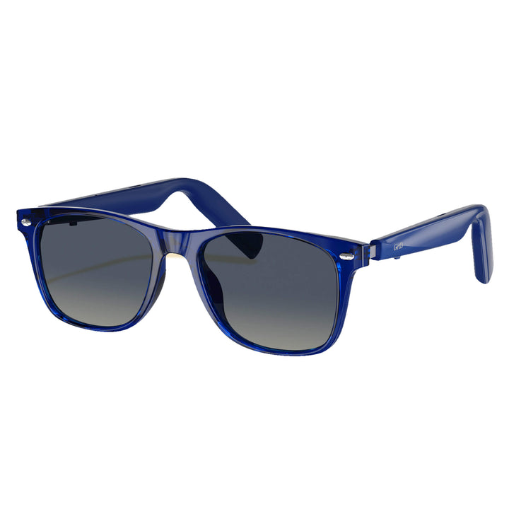 Unisex Smart Sunglasses with sleek blue frames and dark tinted lenses, offering modern style and functionality with Up To 75% Off Retail.