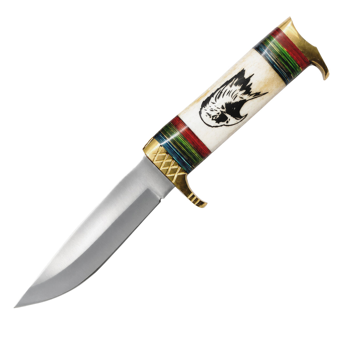 Predator Knife with curved stainless steel blade ornate engraved handle and colorful accents Up To 75% Off Retail