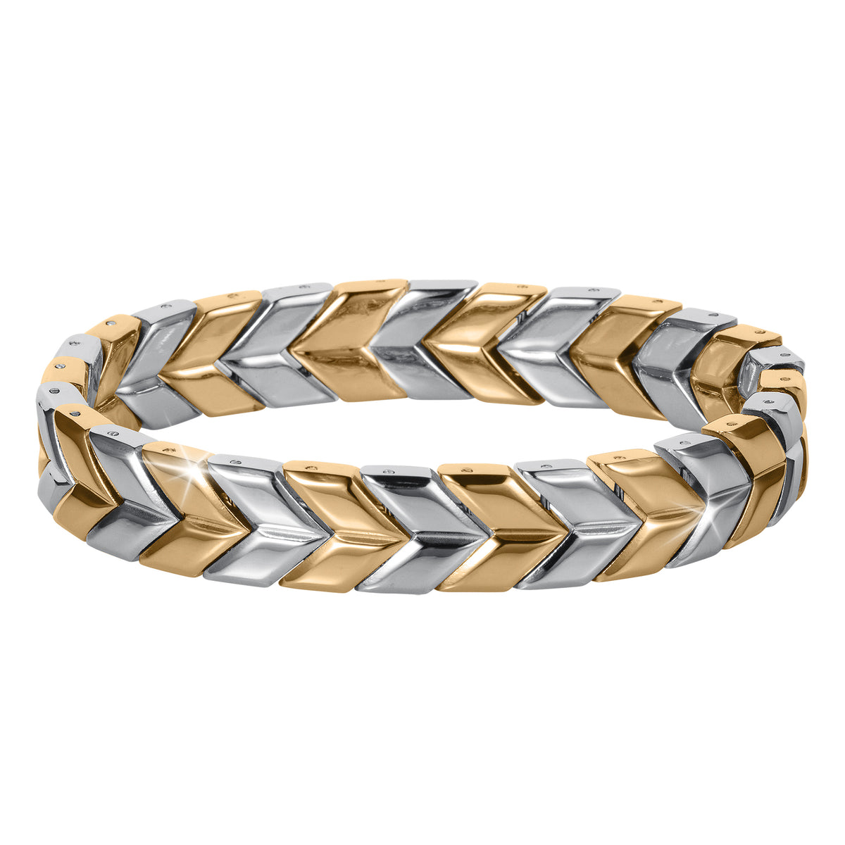 Lorenzo Bracelet featuring interlocking silver and gold chevron links in a polished jewelry design Up To 75% Off Retail