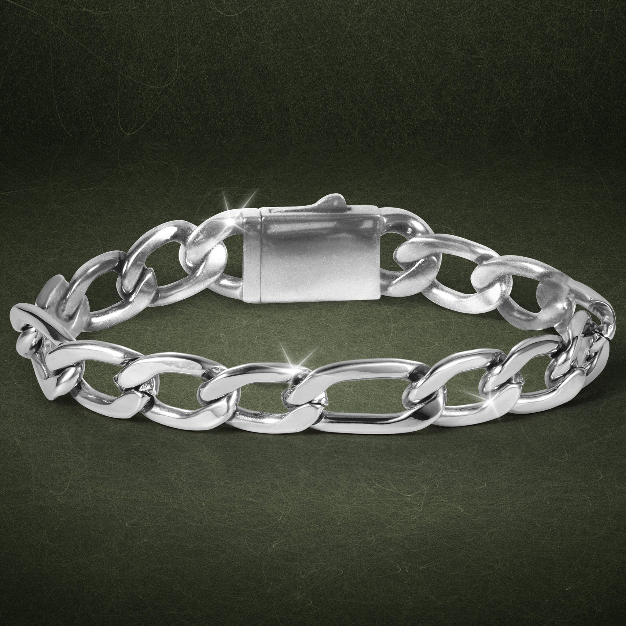 Valor Figaro Bracelet showcasing polished silver links with a secure clasp, elegantly designed jewelry available Up To 75% Off Retail.