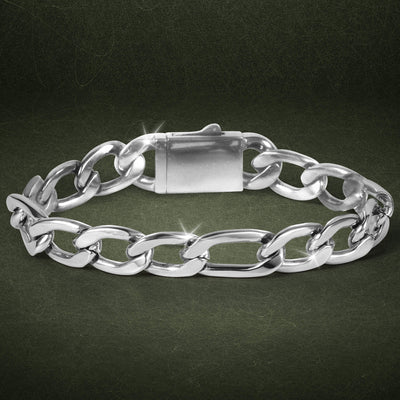Valor Figaro Bracelet showcasing polished silver links with a secure clasp, elegantly designed jewelry available Up To 75% Off Retail.
