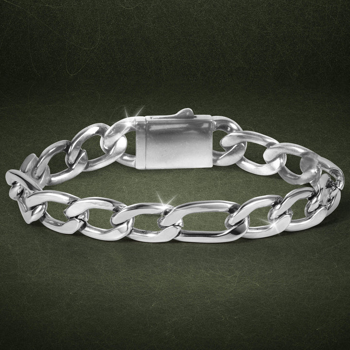 Valor Figaro Bracelet showcasing polished silver links with a secure clasp, elegantly designed jewelry available Up To 75% Off Retail.