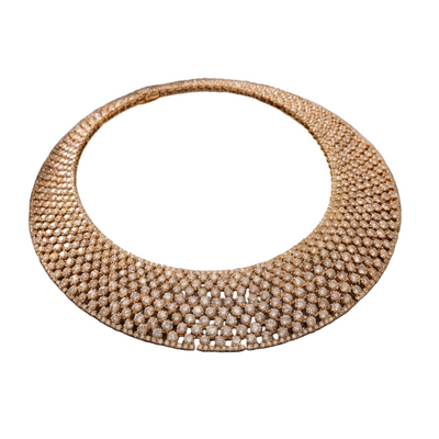 Riviera Gold Necklace in white base metal with gold plating, featuring an ornate textured design, crafted for female wearers looking for elegant jewelry.