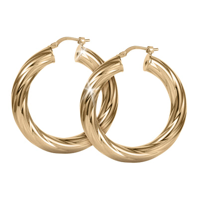 Roma Luxe Twisted Earrings in gold-plated bronze for women, showcasing a stylish twisted hoop design, perfect for elegant jewelry collections, Up To 75% Off Retail.