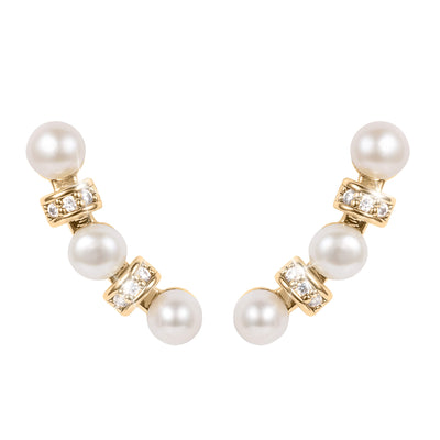 Aria Pearl Earrings featuring a gold-tone design with three lustrous pearls and sparkling crystal accents, elegant jewelry available Up To 75% Off Retail.