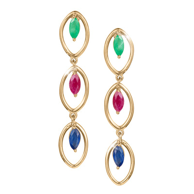 Trinity Royale Earrings featuring sterling silver with gold plating, designed for women, showcasing elegant multicolored gemstones in a sophisticated drop style. Up To 75% Off Retail.