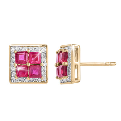 Rouge Lumiere Ruby Earrings featuring four vibrant ruby stones set in sterling silver with gold plating, surrounded by sparkling accents, designed for women, Up To 75% Off Retail.