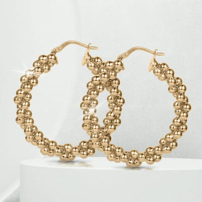 Roma Luxe Hoop Earrings Set in gold-plated bronze with a textured beaded design for women, offering elegance and style Up To 75% Off Retail.