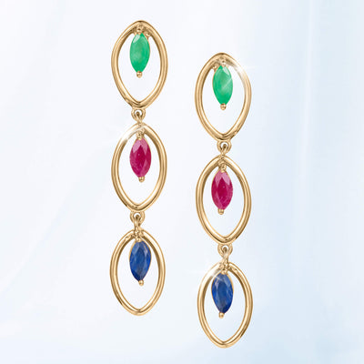 Trinity Royale Collection sterling silver gold-plated earrings for female, featuring green, red, and blue gemstones with Up To 75% Off Retail.