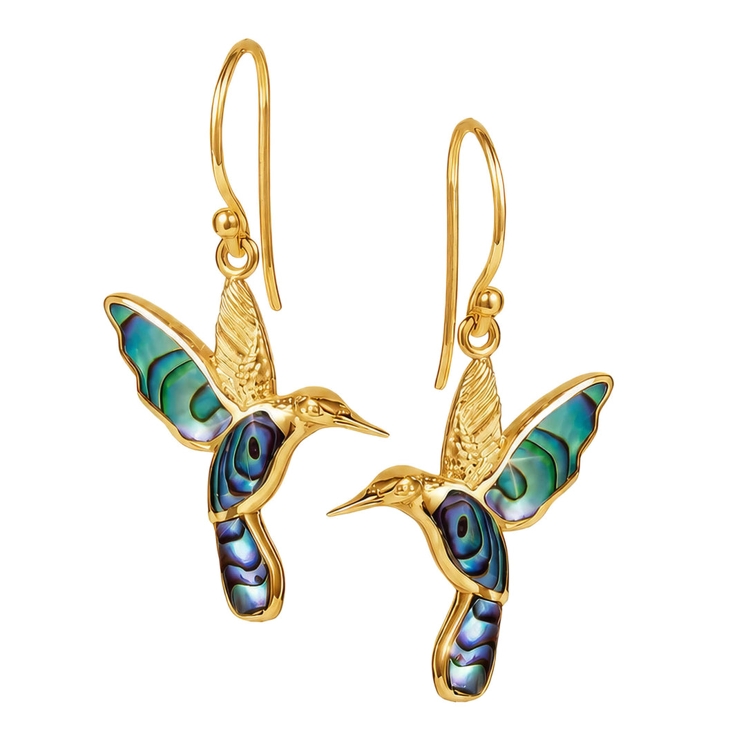 Golden Abalone Hummingbird Earrings