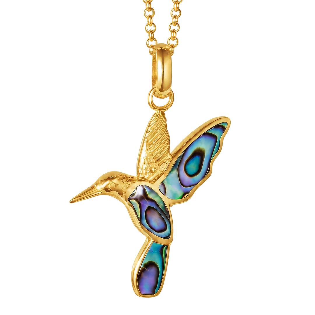 Golden Abalone Hummingbird Pendant