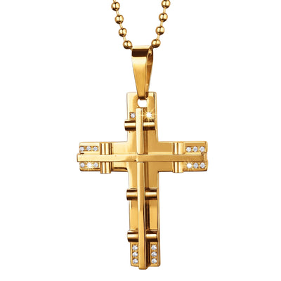 Phantom Gold Cross pendant necklace in polished gold with diamond accents, featuring a bold design for a distinctive jewelry statement, Up To 75% Off Retail.