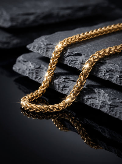 Velocity Men's Necklace featuring a polished gold tone chain arranged on dark slate with reflective highlights and a luxurious jewelry presentation Up To 75% Off Retail