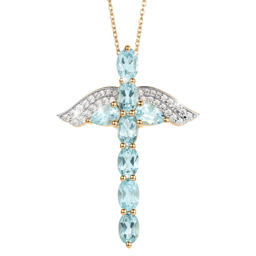 Angel Wings Topaz Cross Pendant