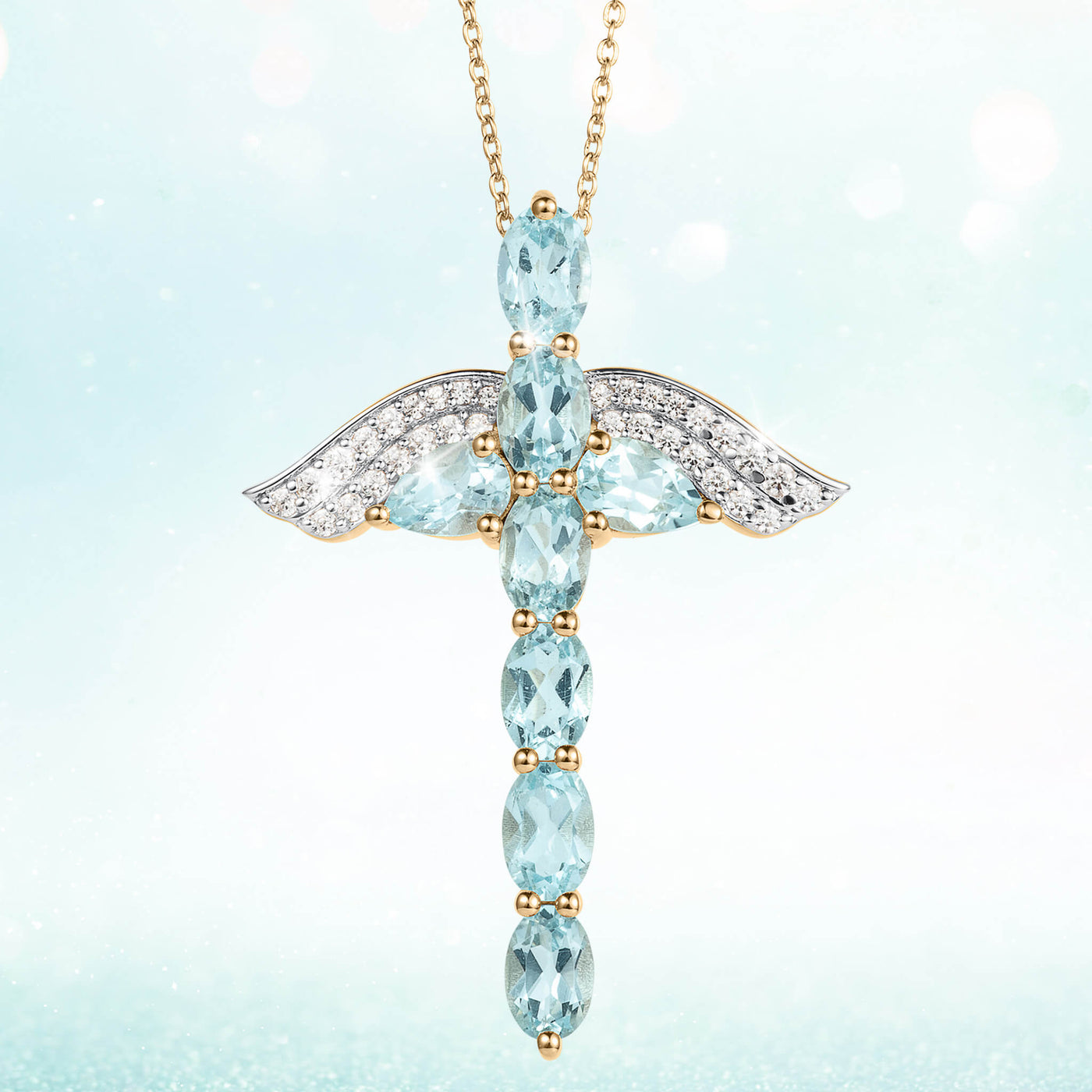 Angel Wings Topaz Cross Pendant