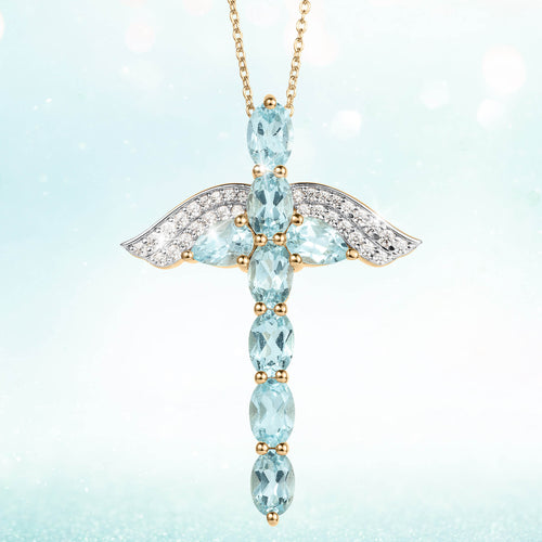 Angel Wings Topaz Cross Pendant