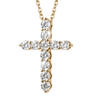 Eternal Light Cross Pendant in sterling silver with gold plating for women, featuring sparkling round stones on a gold chain, available Up To 75% Off Retail.