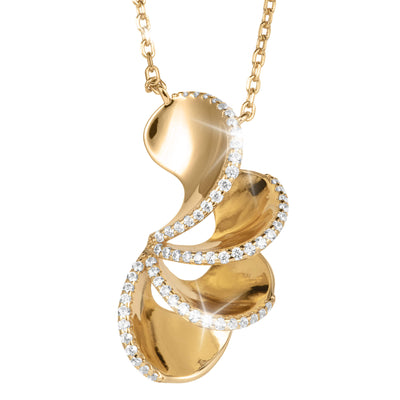 Arianna Pendant featuring a gold-tone elegant swirl design adorned with sparkling crystals along the curves, offering luxurious jewelry style Up To 75% Off Retail.