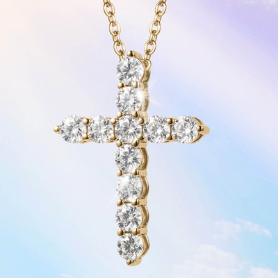 Eternal Light Cross Pendant featuring sparkling round stones set in gold-plated sterling silver, elegant necklace for women, Up To 75% Off Retail.