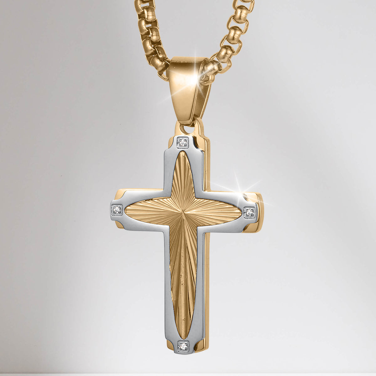 Guiding Light Cross Pendant gold and silver cross jewelry with textured center and sparkling accents Up To 75% Off Retail