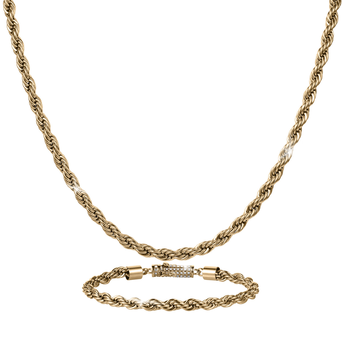 Viper Twist Rope Collection featuring a gold tone rope necklace and matching bracelet with a sparkling clasp Up To 75% Off Retail