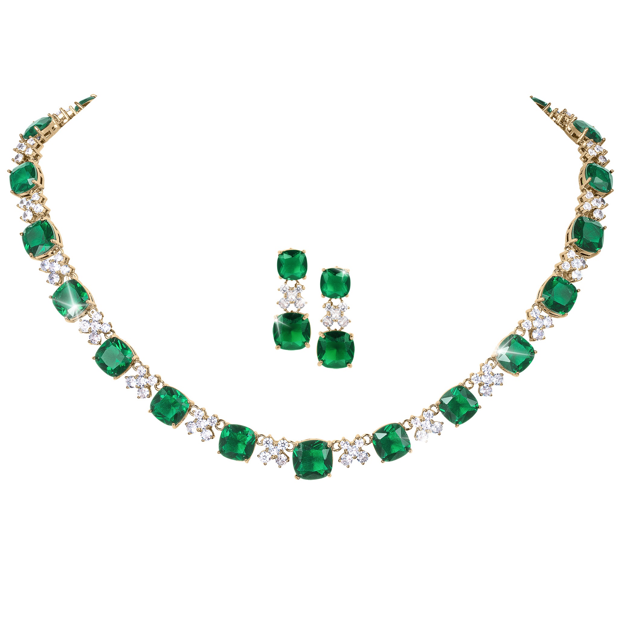 Freya Collection green gemstone necklace and matching earrings with crystal accents elegant jewelry set Up To 75% Off Retail