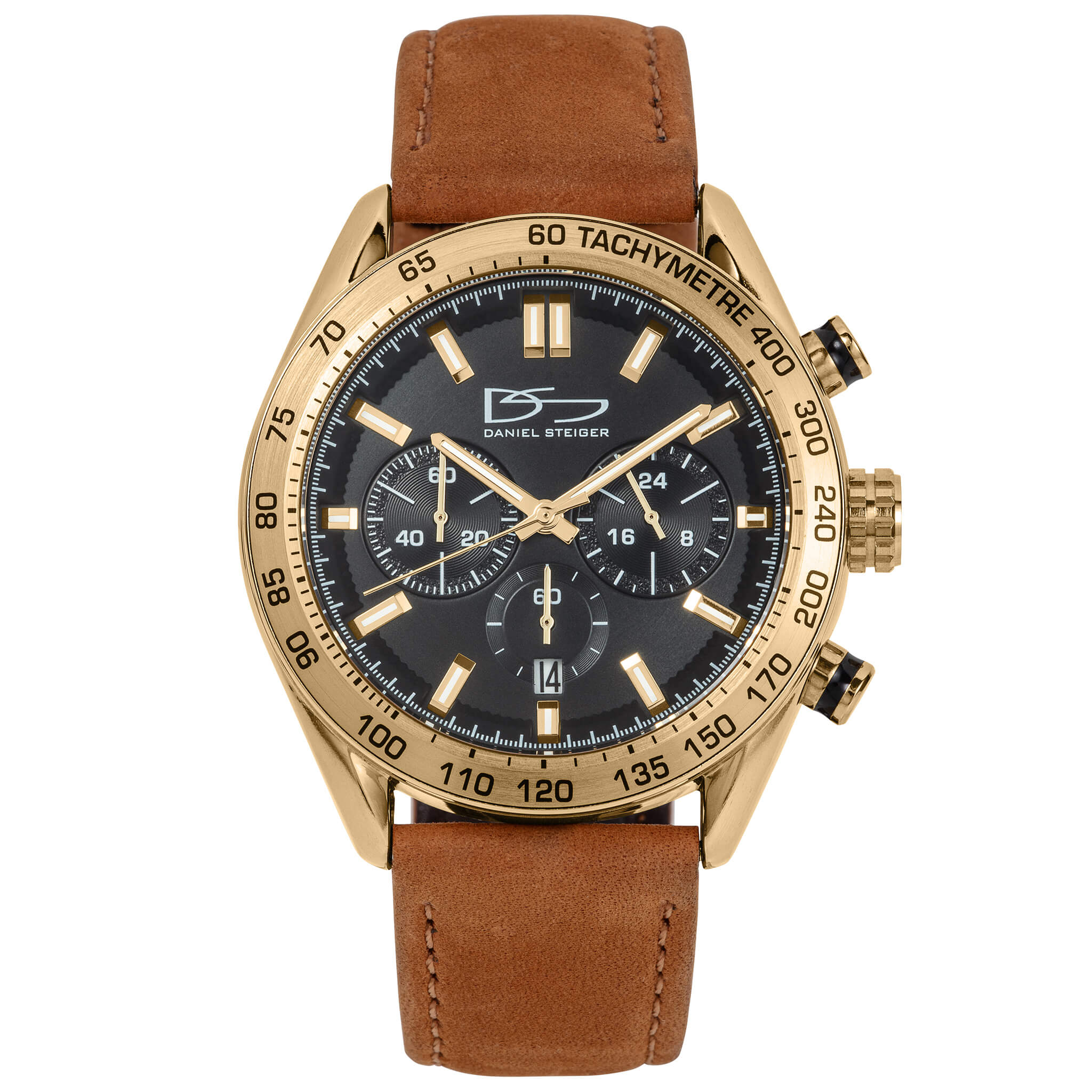 Citadel Chrono Men's Watch with gold-tone case, black dial with chronograph subdials, and brown leather strap, offering a stylish collectible timepiece up to 75% off retail.