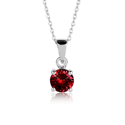 Brilliant Birthstones Pendant January featuring a vibrant red gemstone set in sterling silver with rhodium plating, designed for women’s jewelry collection.