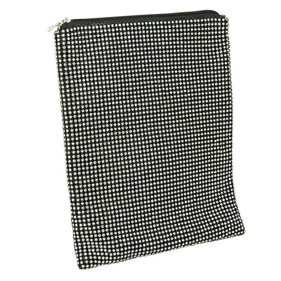Crystal iPad Cover designed for females, featuring a sleek black exterior adorned with sparkling crystal rhinestones and a secure zipper closure.