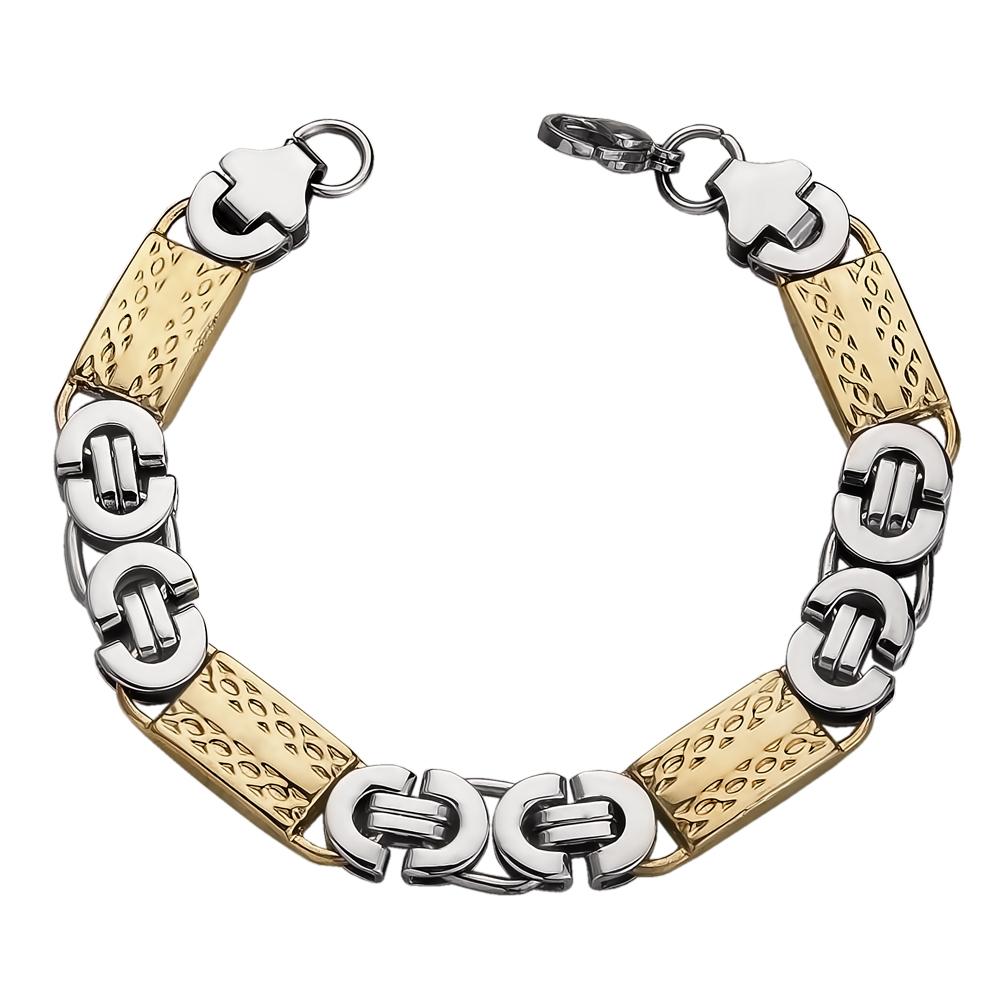 Trentino Men's Bracelet featuring a two-tone stainless steel design with alternating gold and silver textured links, perfect for sophisticated men's jewelry collections.