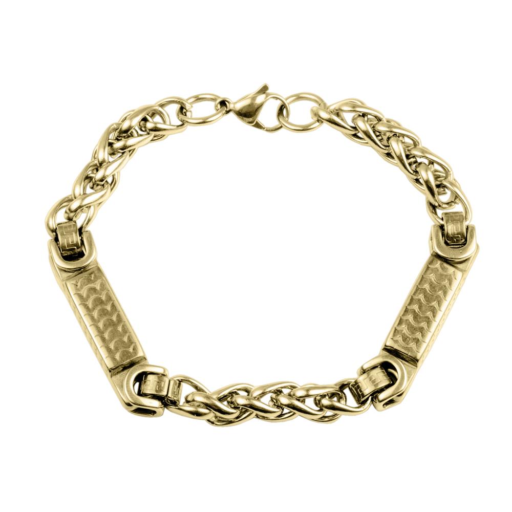 Men's Arco Bracelet crafted from gold-plated stainless steel featuring an intricate linked design, offering a bold and stylish accessory for men.