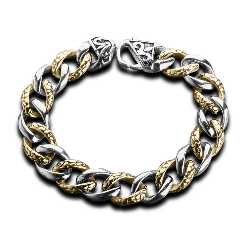 Conway Steel Bracelet featuring a two-tone stainless steel design with alternating polished and textured links, crafted for a bold, masculine style.