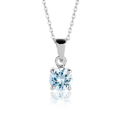 Brilliant Birthstones Pendant March featuring a sparkling light blue gemstone set in rhodium-plated sterling silver, designed for women’s elegant jewelry and necklaces.