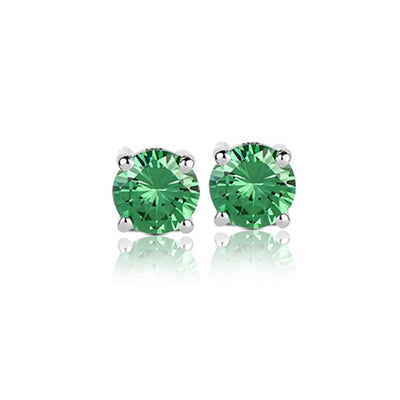 Brilliant Birthstones Earrings May featuring round green May birthstone crystals set in rhodium-plated sterling silver studs designed for women’s jewelry collections.