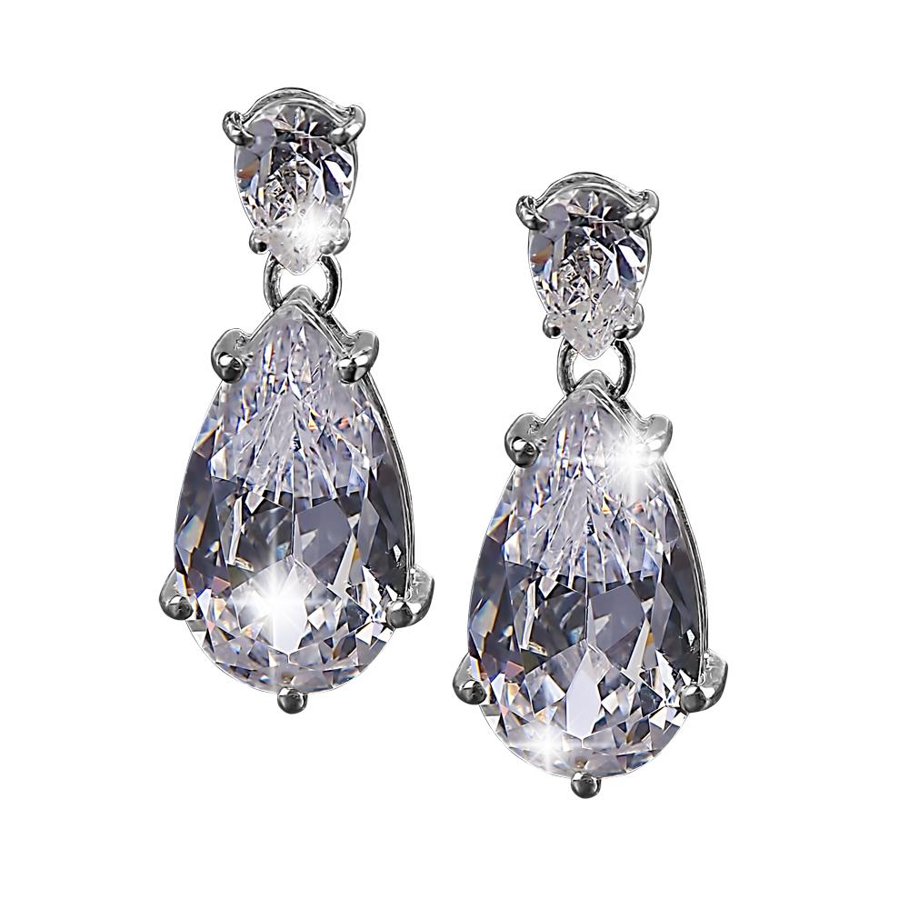 Perfect Pair Earrings featuring sterling silver with rhodium plating, designed for women, showcasing elegant teardrop-shaped sparkling stones for timeless jewelry style.