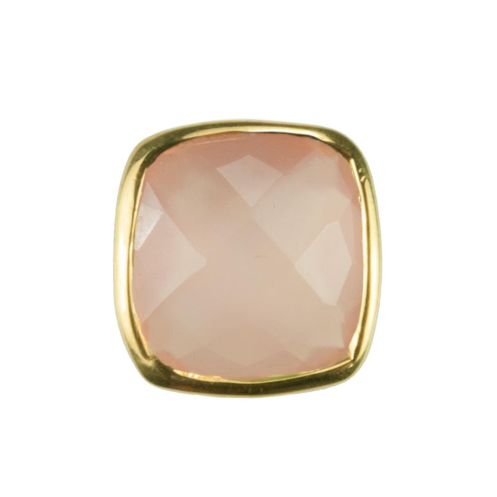 Close-up of a Dream Gems Earrings Pink Quartz featuring a faceted pink quartz stone set in a polished gold-plated sterling silver frame for women’s jewelry.