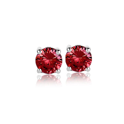 Brilliant Birthstones Earrings July featuring round vibrant red stones set in rhodium-plated sterling silver, designed for women’s elegant jewelry collection.