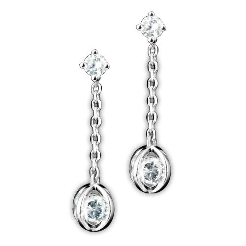 Galaxy Earrings featuring a sterling silver chain design with sparkling clear stones, crafted for a sophisticated female jewelry collection.