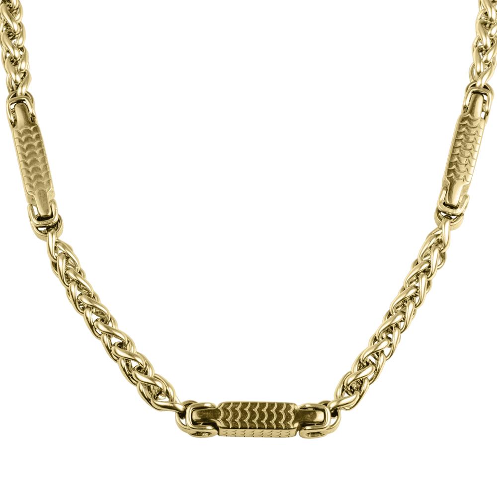 Arco Men's Necklace crafted from stainless steel with gold plating, featuring a bold and intricate link design for a stylish men's jewelry statement.
