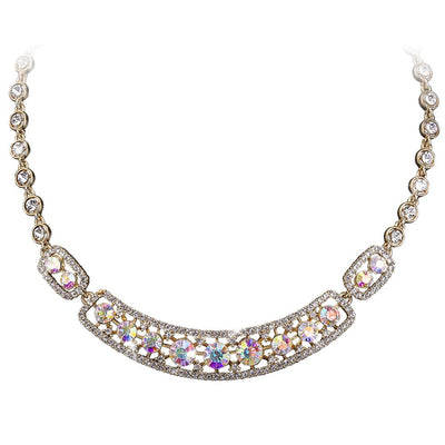 Spectra Gold Necklace featuring a sterling silver base with gold plating, designed for women, adorned with sparkling clear crystals in an elegant arrangement.